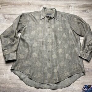 Roberto Classico Shirt‎ Mens XL Green Palm Leaf Print Long Sleeve Cotton Italy